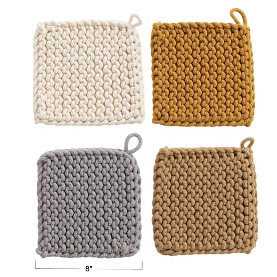 Neutral Square Cotton Crocheted Potholder Set